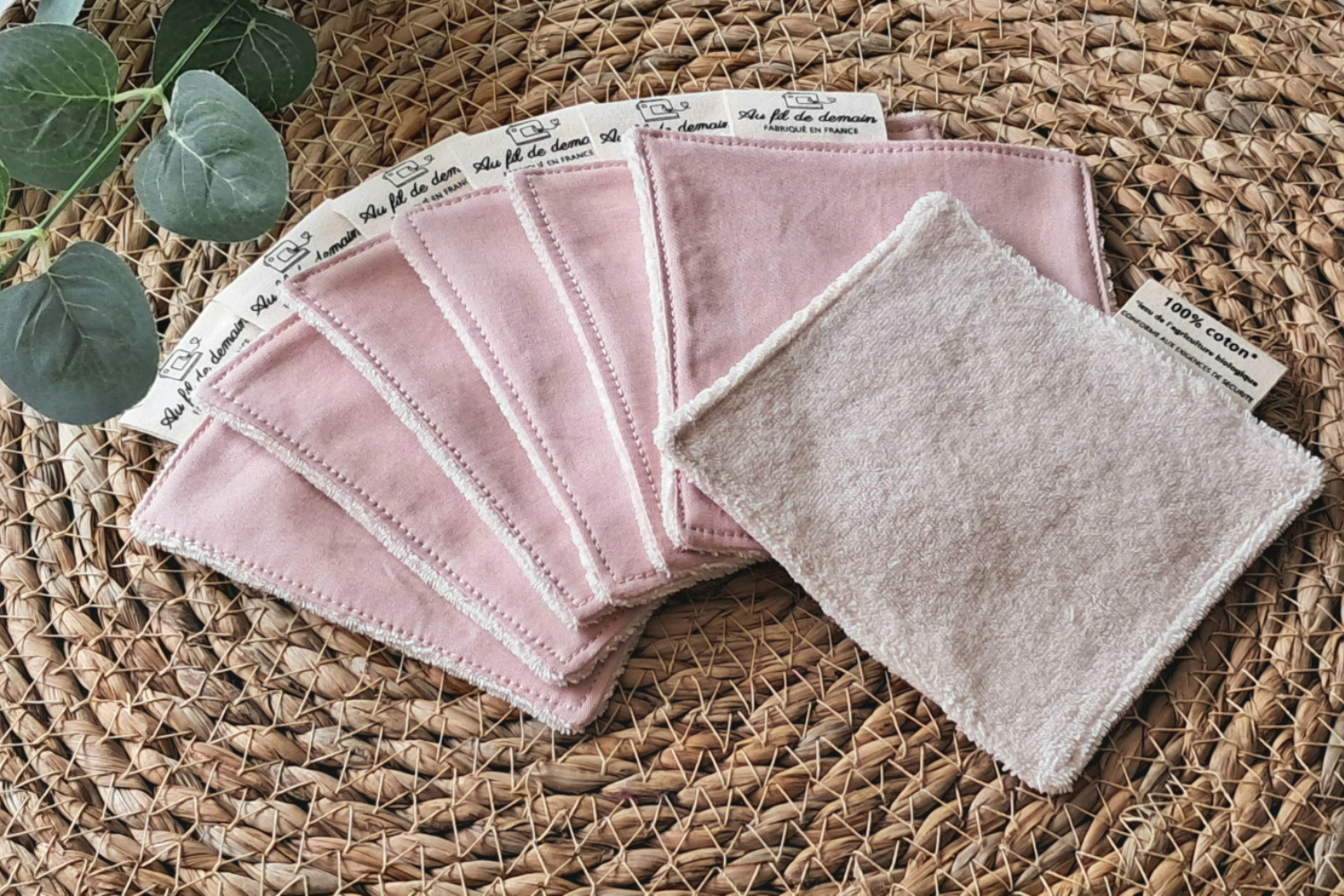 Lot de 7 lingettes lavables en coton bio "Rose poudré" – Image 2
