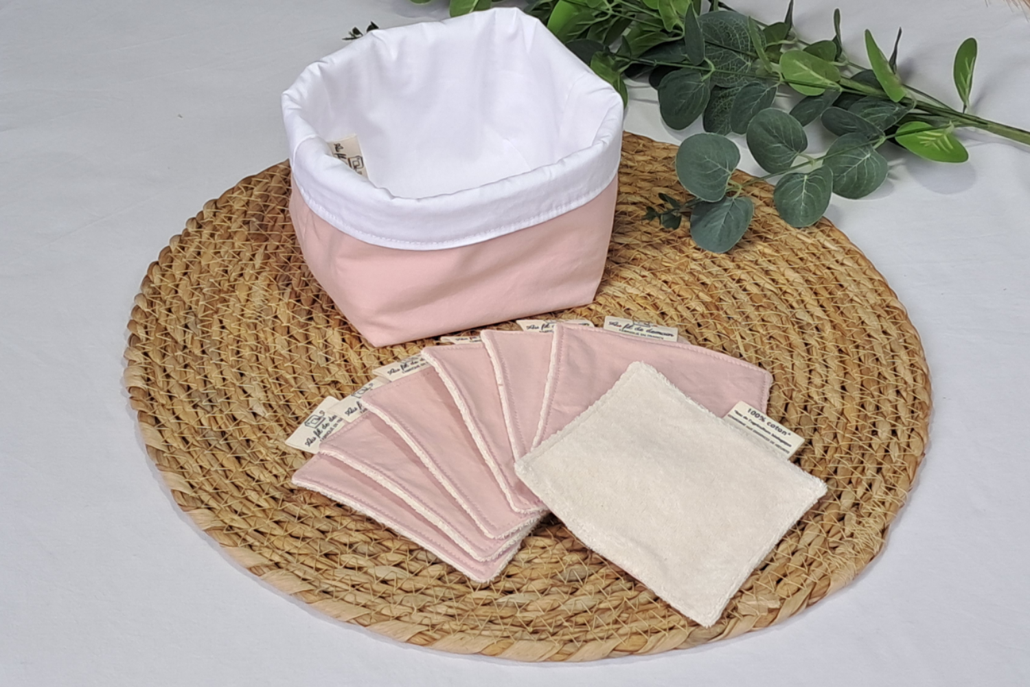 Lot de 7 lingettes lavables en coton bio "Rose poudré" – Image 4
