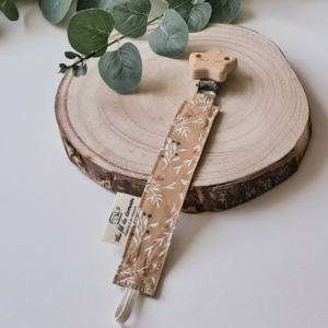 Attache-Tétine Bébé en Coton Bio et Bois Naturel 