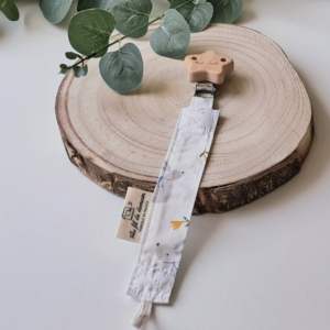 Attache-Tétine Bébé en Coton Bio et Bois Naturel 