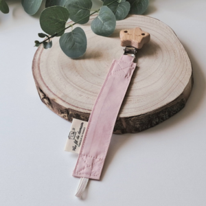 Attache-Tétine Bébé en Coton Bio et Bois Naturel