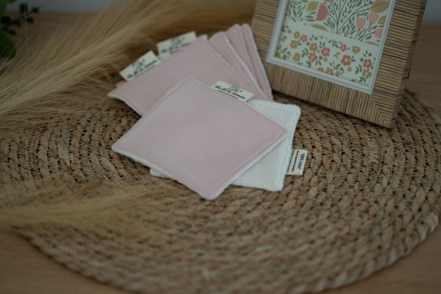 Lot de 7 lingettes lavables en coton bio "Rose poudré"