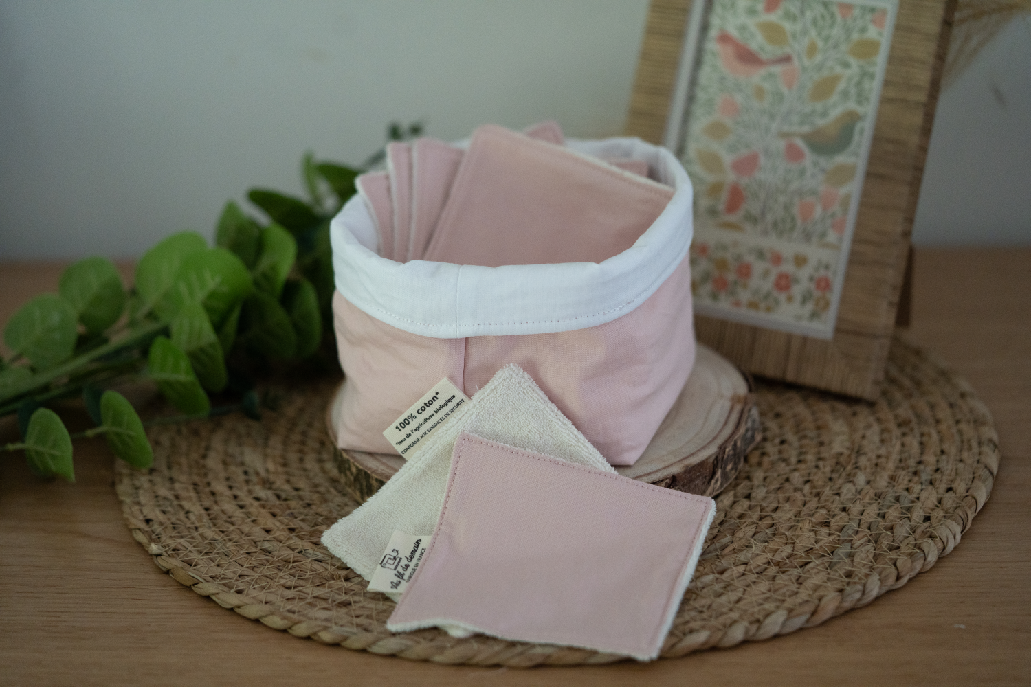 Lot de 7 lingettes lavables en coton bio "Rose poudré" – Image 3